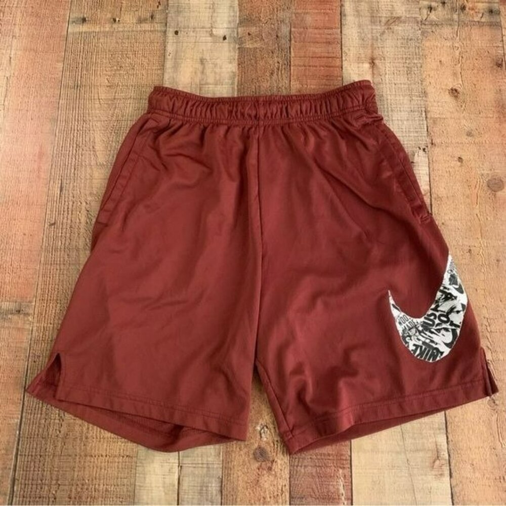 Nike Dri-FIT Mens Size Medium Red Athletic Shorts With Graphic Swoosh Logo